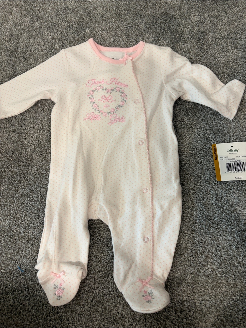 Little Me Pink Polka-Dot Floral Footed Pajamas